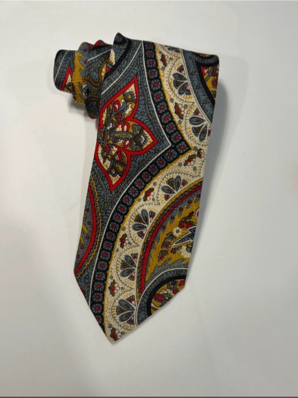 Saks Fifth Avenue Paisley Tie in Red, Gray & Gold